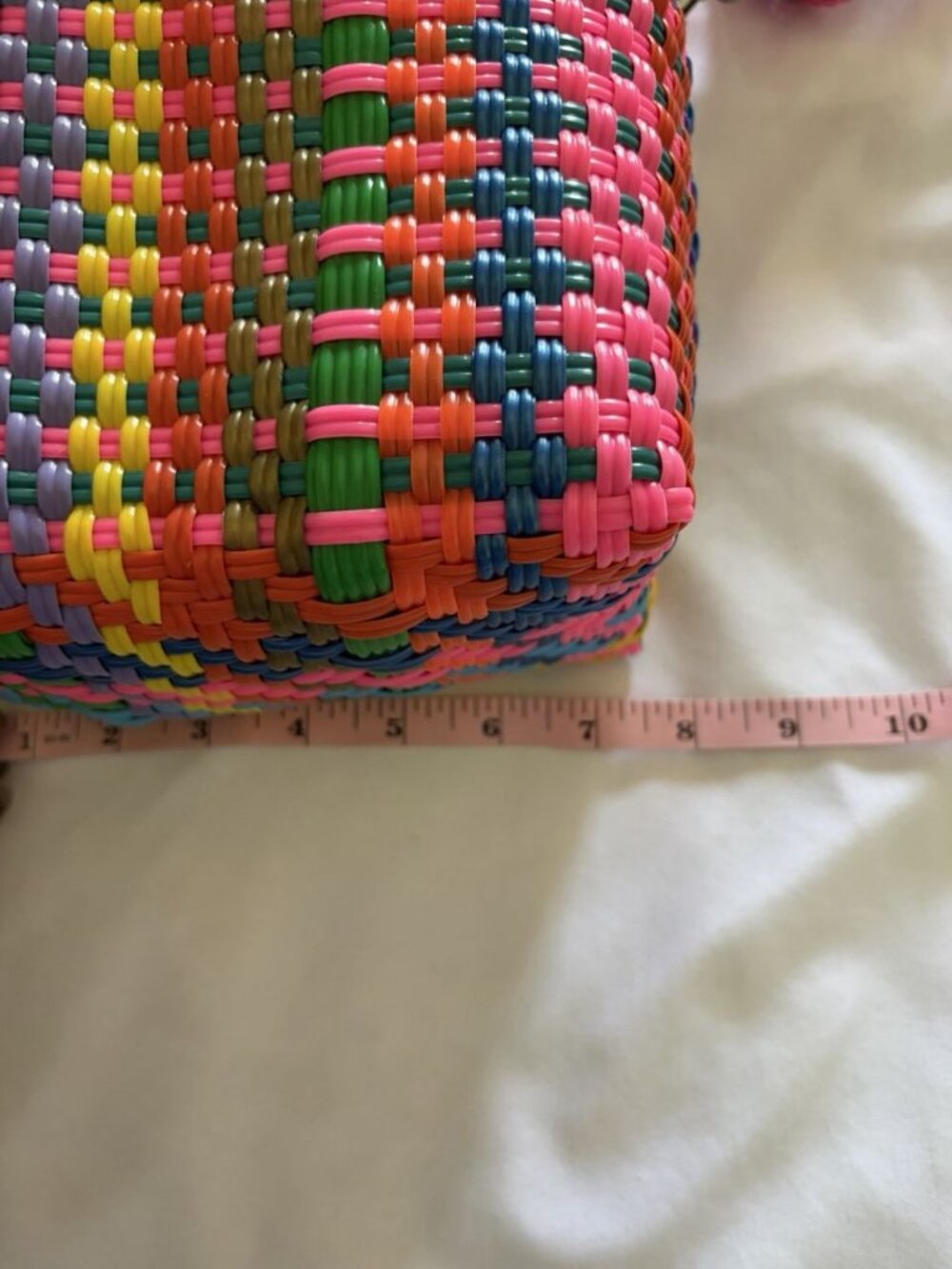 Multicolor Woven Tote Bag - Vibrant Pink Accent (MISSING STRAP) - Picture 9 of 13